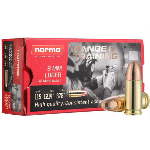 Cartus cu glont cal. 9x19, NORMA Range & Training FMJ, 7.45g Cartus cu glont cal. 9x19, NORMA Range & Training FMJ, 7.45g